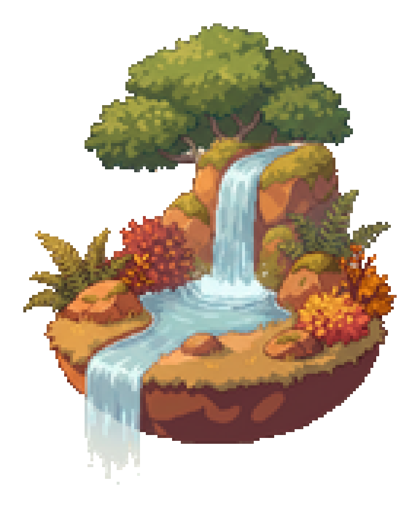 A waterfall falls from a mossy ledge into a pool and keeps flowing.